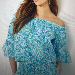 NWT Lilly Pulitzer Croix Off Shoulder Top White Goombay Grooves XS